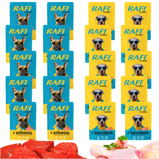 Rafi Dolina Noteci mokré krmivo pre psov, vitamíny, kuracie vrecúško, 400g